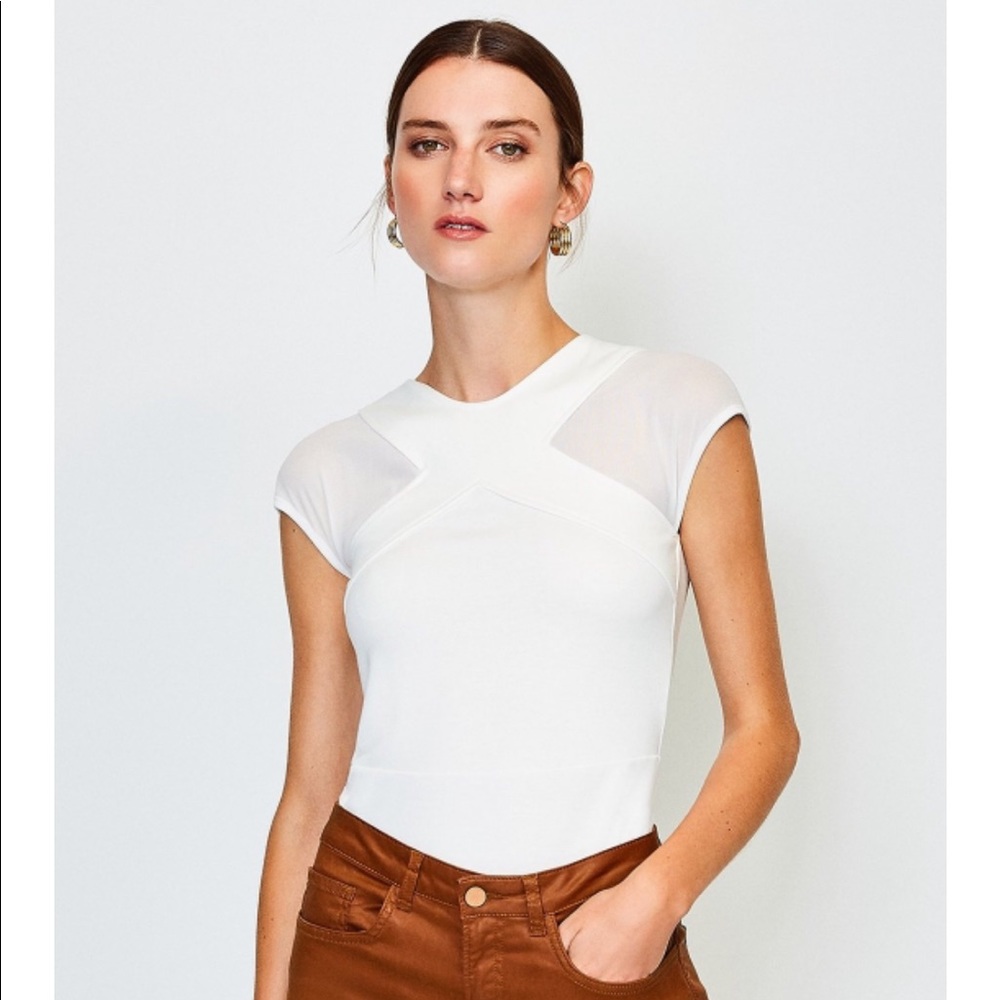 Karen Millen Cross Halter Mesh Jersey Top